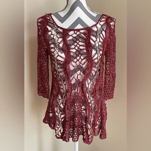South Main - Crochet Burgundy and Gold Top - Size: S / M